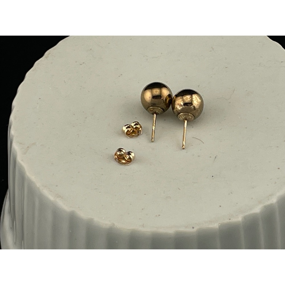 Vintage 14K Yellow Gold Ball Stud Earrings 7.8mm Minimal Sphere - Picture 10 of 14